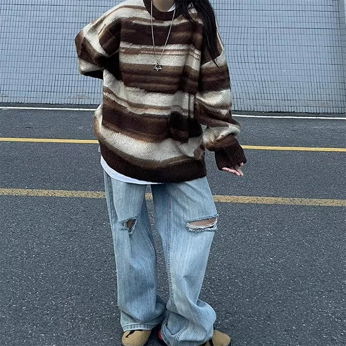 90's aesthetic striped knit sweater