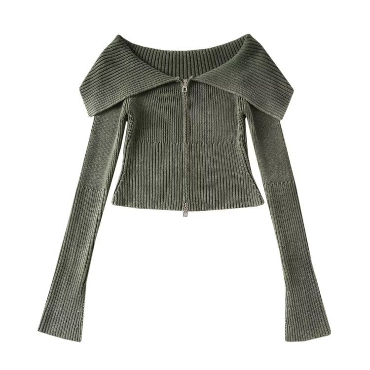 y2k off shoulder zip up top