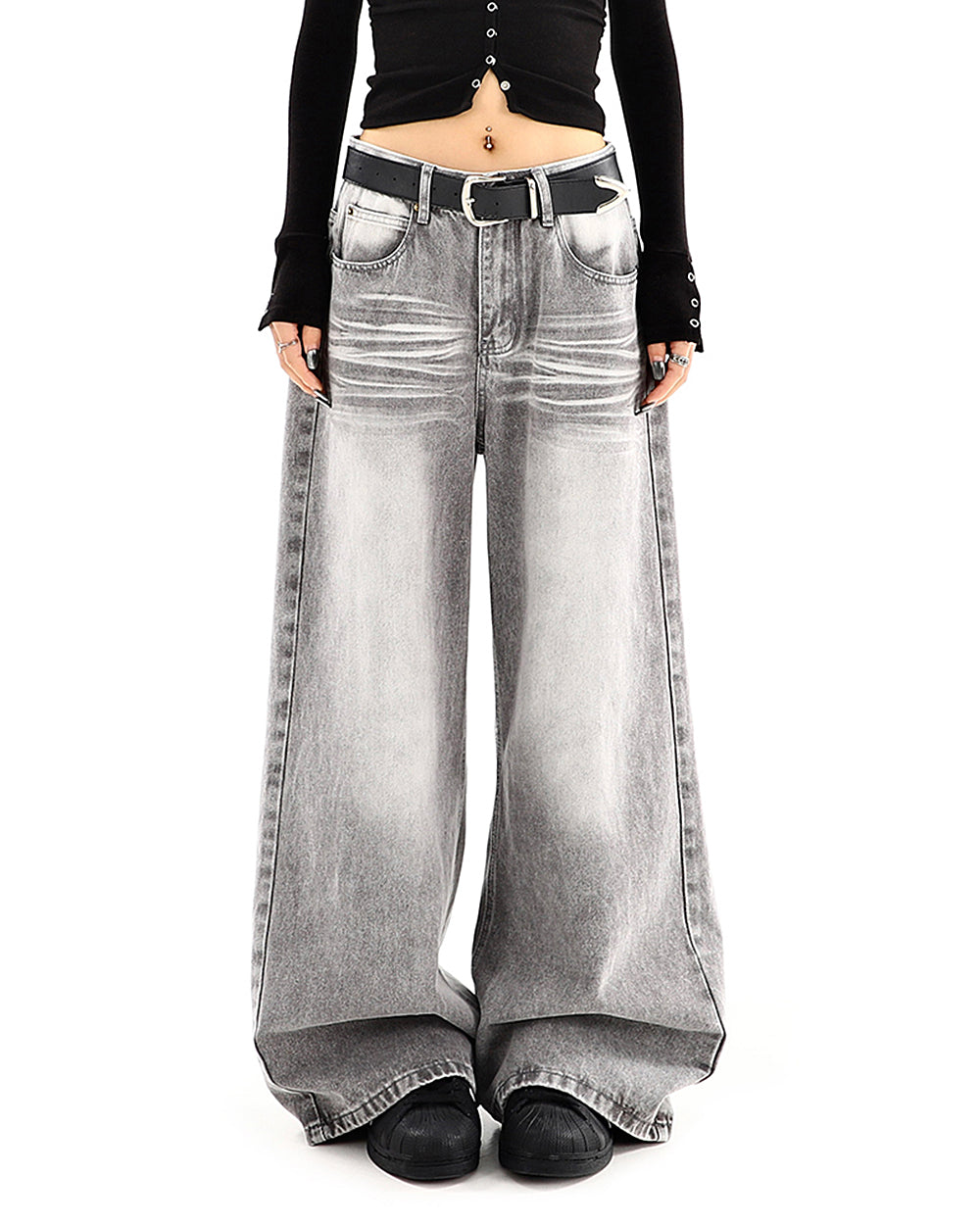 ash grey faded wide leg jeans