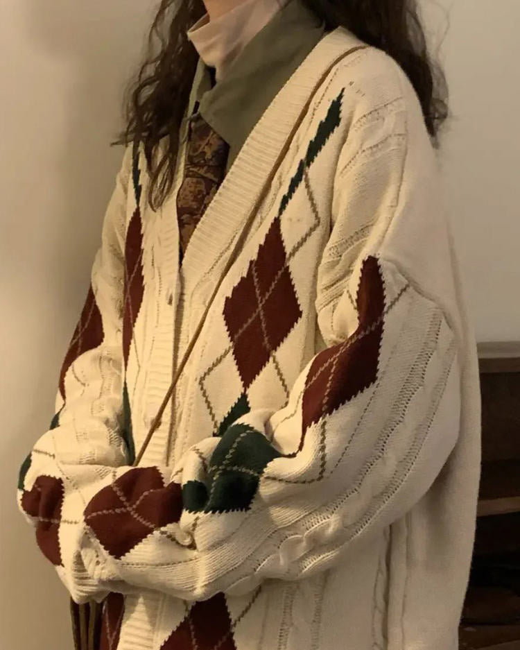 new student argyle cardigan