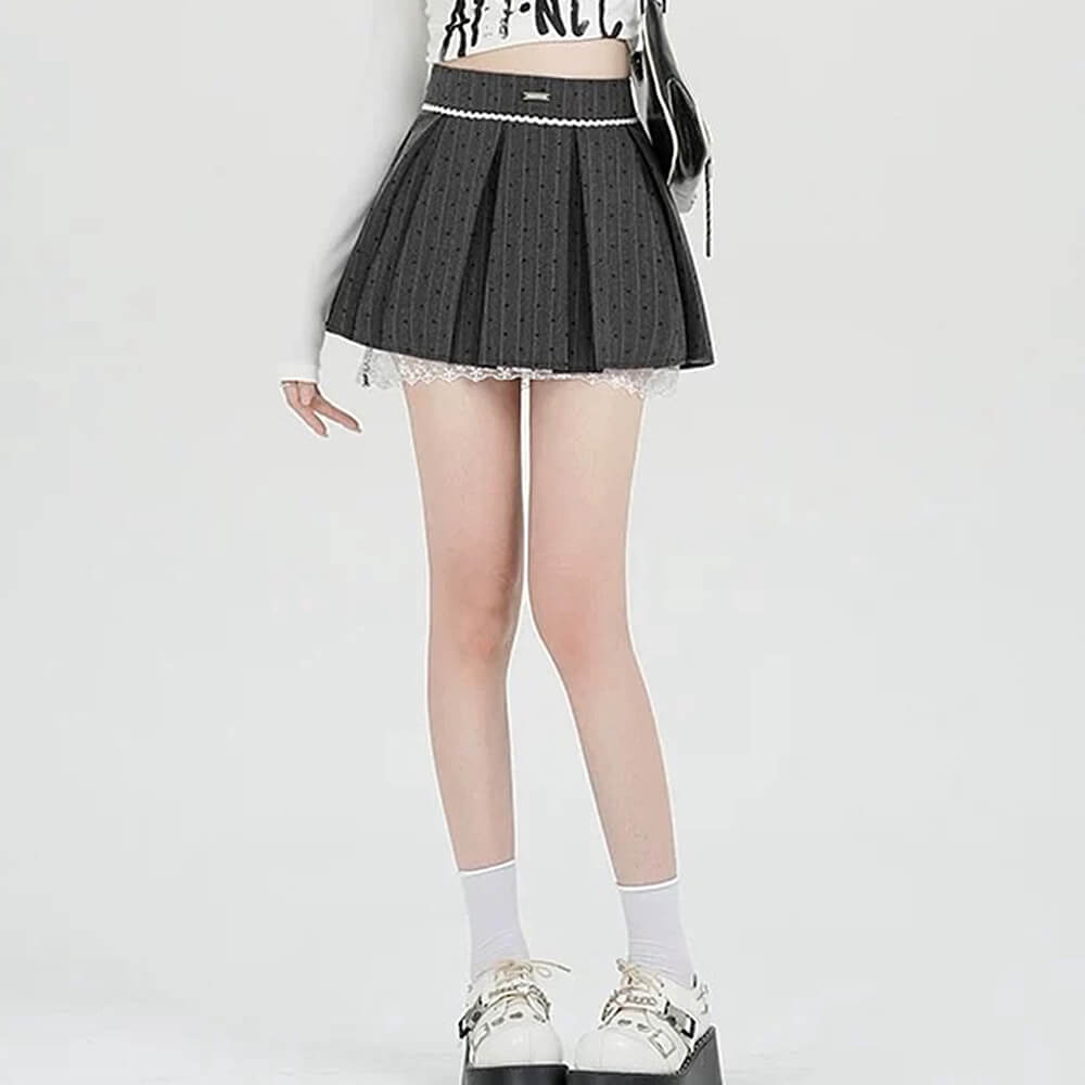 coquette lace bow pleated skirt