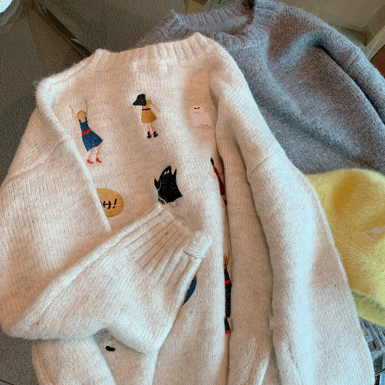 embroidered back oversized sweater