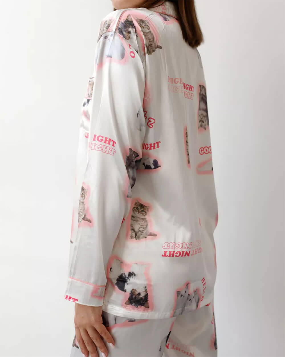 kitty satin pajama set