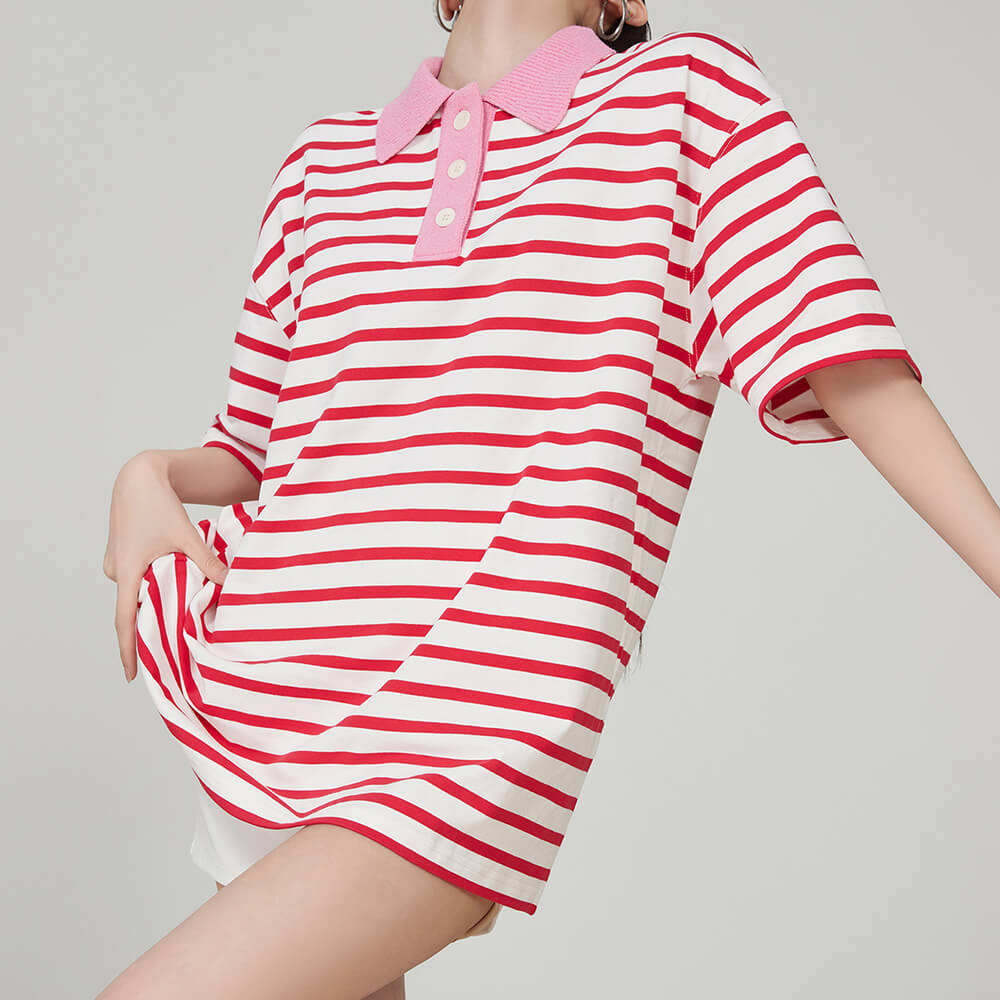 pink stripe skater polo shirt