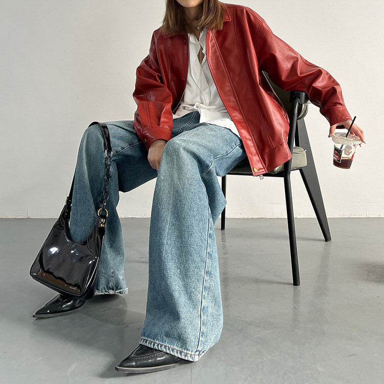 red grunge leather jacket