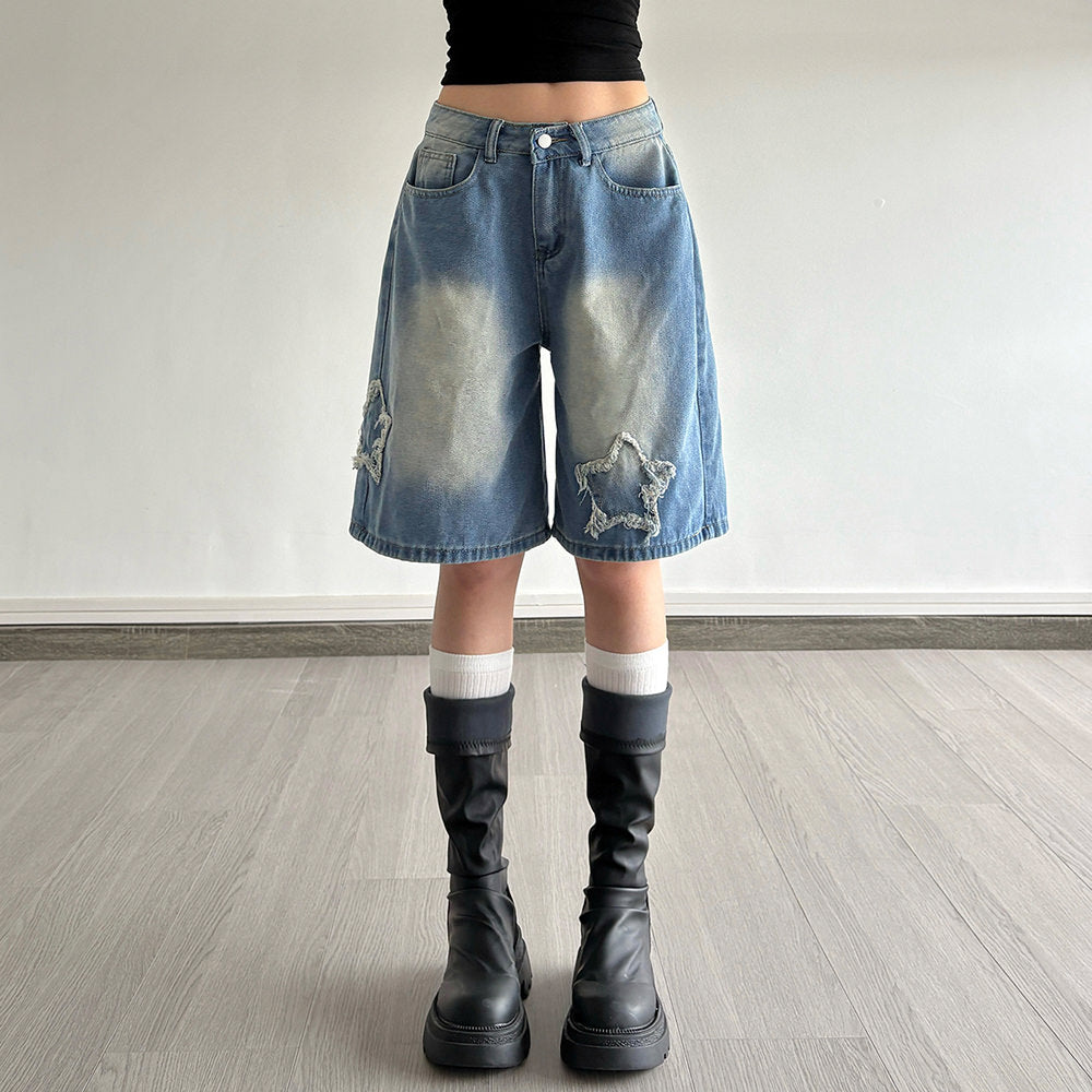 star girl vintage wash denim shorts