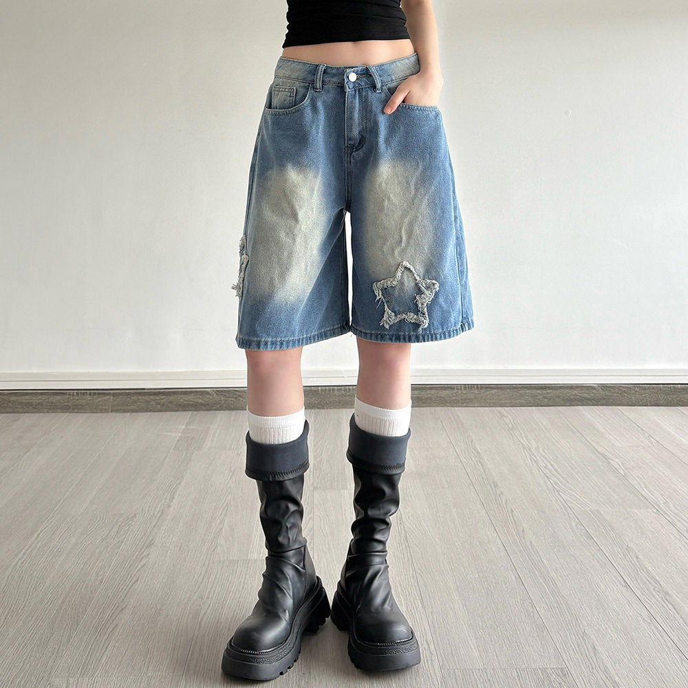star girl vintage wash denim shorts