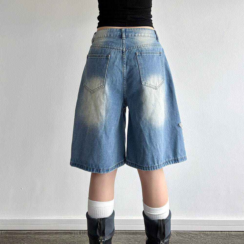 star girl vintage wash denim shorts